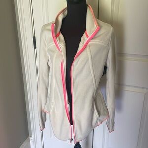 Winter White GAP Zip Up Fleece Jacket Hot Pink Peach Piping Size Large L